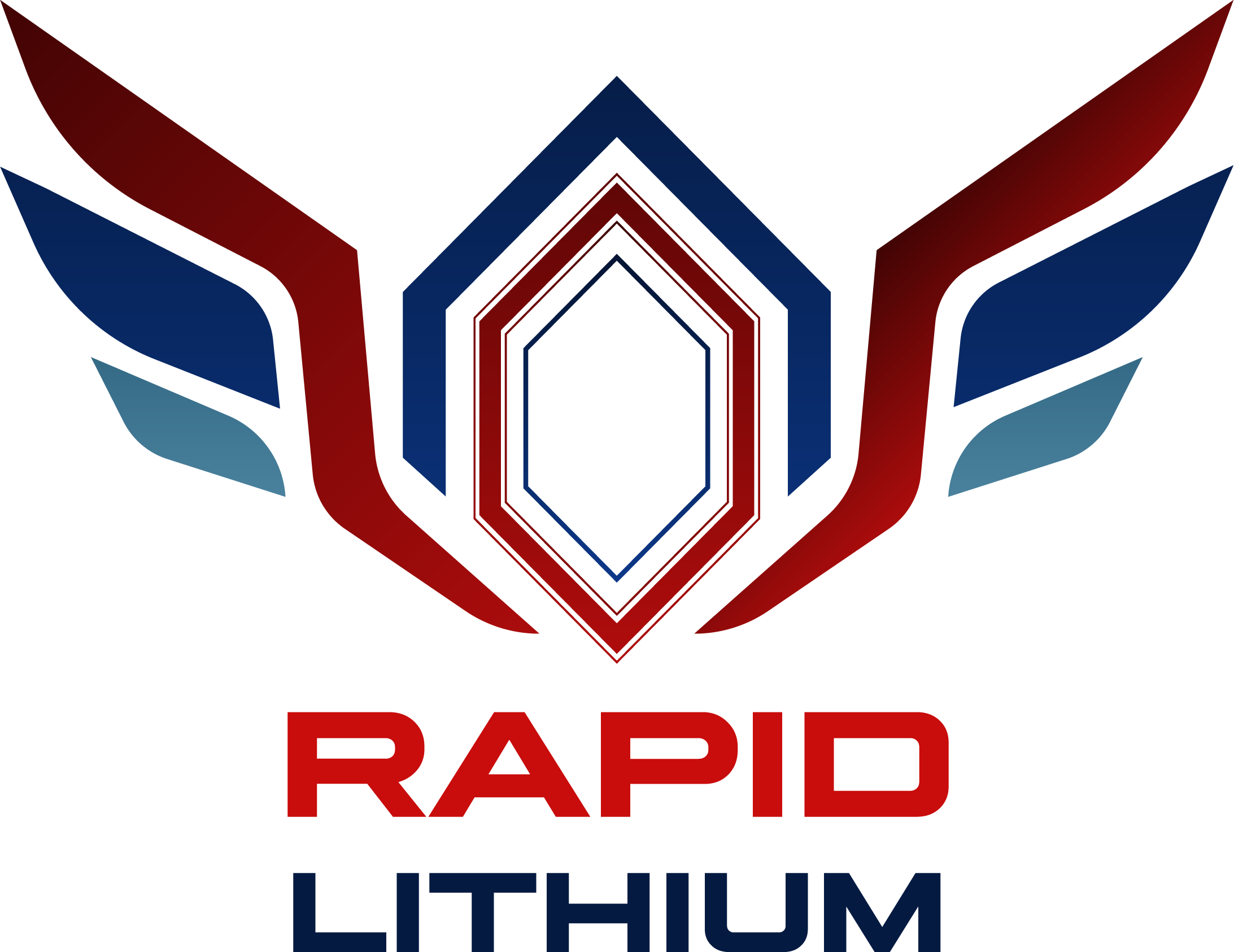 Red and blue Rapid Lithium logo with wings